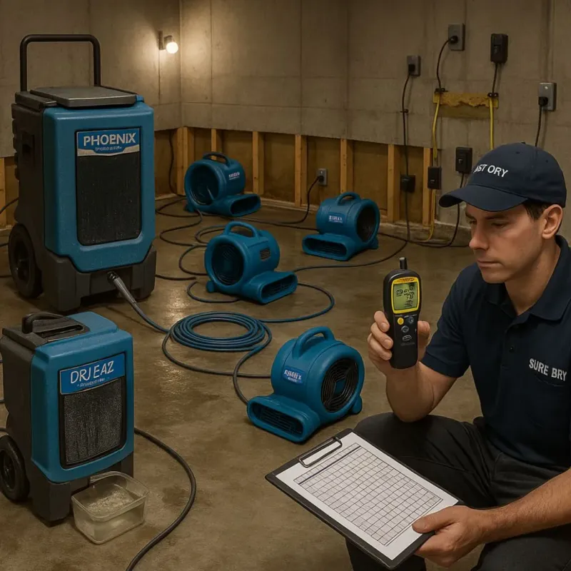 Structural Drying and Dehumidification process in Green Acres, CA